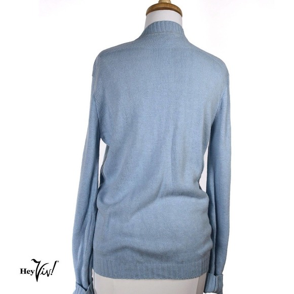 Vintage 50s Baby Blue Long Sleeve Button Up Cardigan Sweater Size XL - Hey Viv - Picture 4 of 7